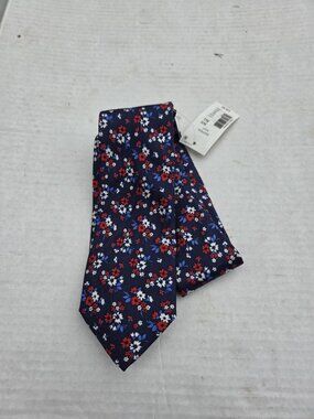 New ROUNDTREE‎ & YORKE Handmade All Silk Men's Tie Blue Red White Floral Design